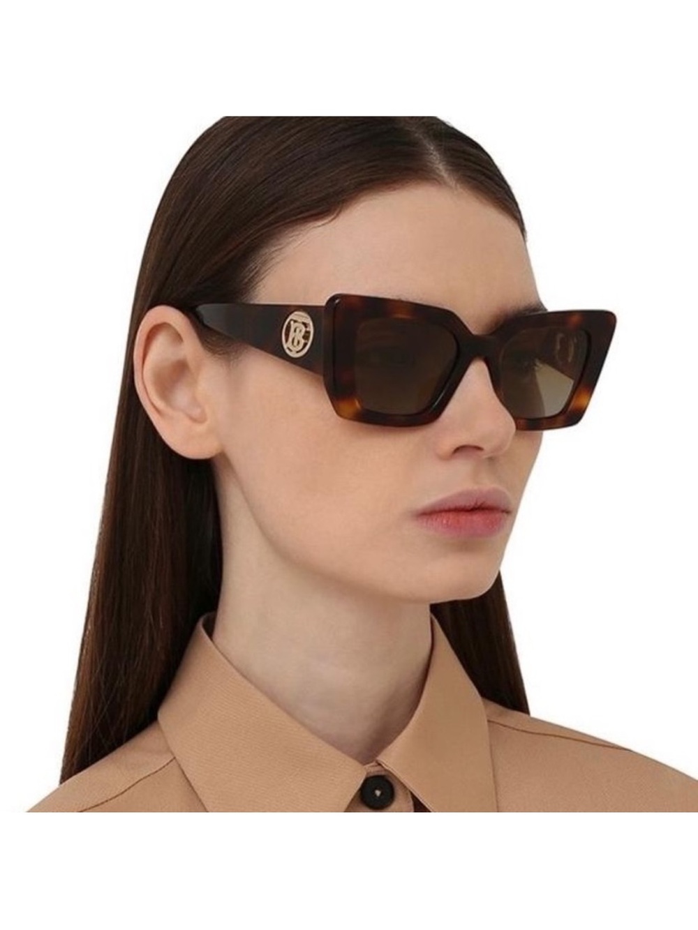 Burberry Tortoiseshell Brown Square Sunglasses with Logo - Picture 2 of 12